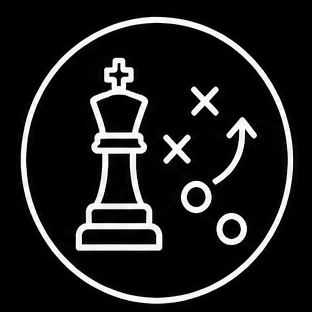 Strategic Operation Icon Chess piece and directional arrows representing strategic planning and decision-making.